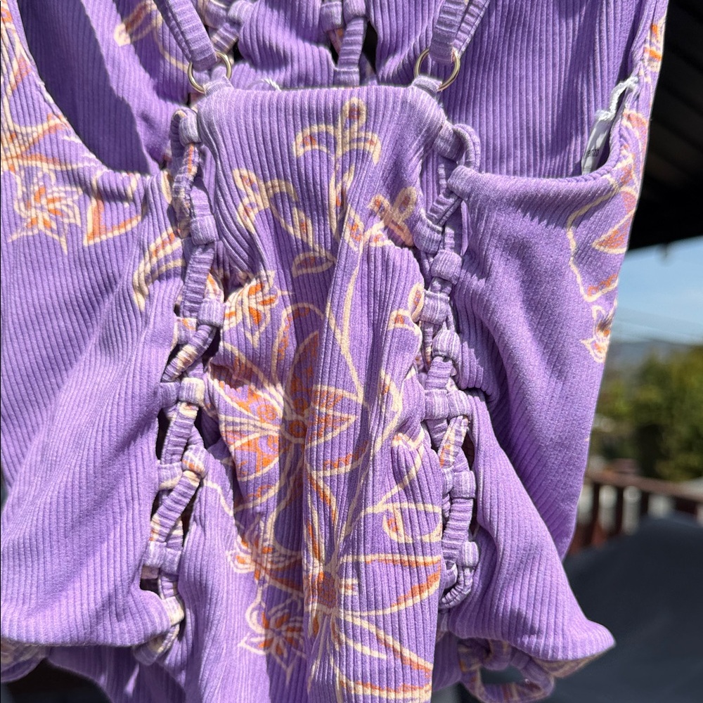 San Lorenzo Purple Floral One-Piece Swimsuit with Orange Accents - Picture 5 of 7